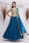 Buy_Surbhi Shah_Blue Chanderi Floral Motifs Round Lehenga Set _at_Aza_Fashions