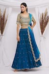 Surbhi Shah_Blue Chanderi Floral Motifs Round Lehenga Set _Online_at_Aza_Fashions