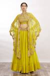Buy Anamika Khanna Yellow Embroidered Cape And Lehenga Set at Aza Fashions Buy_Anamika Khanna_Yellow Embroidered Cape And Lehenga Set_at_Aza_Fashions