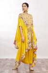 Anamika Khanna_Yellow Kaftan Kurta And Draped Skirt Set_Online_at_Aza_Fashions