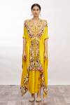 Buy_Anamika Khanna_Yellow Embroidery V Neck Kaftan Kurta And Draped Skirt Set _Online_at_Aza_Fashions