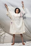 Dhaari_White 100% Cotton Handwoven Dress With Inner _Online_at_Aza_Fashions