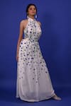 Rimi Nayak_White Modal Satin Printed Flower Pattern Halter Clitoria Gown _Online_at_Aza_Fashions