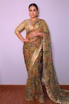 Buy_Itrh_Gold Organza Kalamkari Saree With Blouse_at_Aza_Fashions