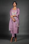 Kasturi Tikmani_Purple Kurta Dupion Silk Pant Cotton Satin And Dupatta Set  _Online_at_Aza_Fashions