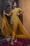 Buy_Kritika Dawar_Yellow Kurta Georgette Embroidery Gota Round Tulip Pant Set _Online_at_Aza_Fashions