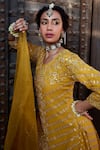 Shop_Kritika Dawar_Yellow Kurta Georgette Embroidery Gota Round Tulip Pant Set _at_Aza_Fashions