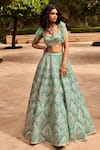 Shop_Seema Gujral_Green Net Sweetheart Neck Sequin Embellished Lehenga Set  _at_Aza_Fashions