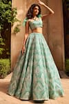 Seema Gujral_Green Net Sweetheart Neck Sequin Embellished Lehenga Set  _Online_at_Aza_Fashions