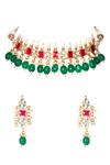 Shop_Namasya_Gold Plated Stones, Beads Drop Pendant Choker Set _at_Aza_Fashions
