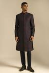 Buy_Dhruv Vaish_Black Silk Embroidered Sherwani Set_at_Aza_Fashions