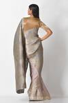 Shop_Kiran Uttam Ghosh_Silver Pleated Metallic Zari Printed Saree  _at_Aza_Fashions