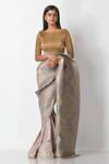 Kiran Uttam Ghosh_Silver Pleated Metallic Zari Printed Saree  _Online_at_Aza_Fashions