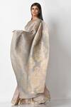 Buy_Kiran Uttam Ghosh_Silver Pleated Metallic Zari Printed Saree  _at_Aza_Fashions