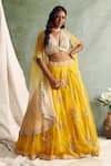 Buy_Priyanka Jain_Yellow Organza V Neck Cape And Lehenga Set _at_Aza_Fashions