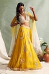 Priyanka Jain_Yellow Organza V Neck Cape And Lehenga Set _Online_at_Aza_Fashions