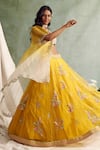 Buy_Priyanka Jain_Yellow Organza V Neck Cape And Lehenga Set _Online_at_Aza_Fashions