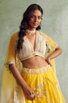 Priyanka Jain_Yellow Organza V Neck Cape And Lehenga Set _at_Aza_Fashions