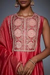 RI.Ritu Kumar_Coral Silk Chanderi Round Kurta Palazzo Set _at_Aza_Fashions