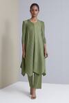Buy_Scarlet Sage_Green Polyester Zola Chevron Pleated Tunic And Pant Set_at_Aza_Fashions