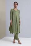 Scarlet Sage_Green Polyester Zola Chevron Pleated Tunic And Pant Set_Online_at_Aza_Fashions