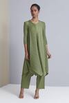 Shop_Scarlet Sage_Green Polyester Zola Chevron Pleated Tunic And Pant Set_Online_at_Aza_Fashions