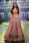 Soniya G_Multi Color Pure Silk Blend Embroidery Floral V Neck Bridal Lehenga Set _at_Aza_Fashions