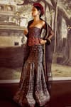 Shop_Tarun Tahiliani_Multi Color Lehenga And Blouse-silk Dupion Printed Silk & Tulle Cape Set _at_Aza_Fashions