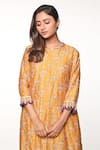 Soumodeep Dutta_Yellow Chanderi Embroidery Kantha And Mirror Notched Kurta & Pant Set _Online_at_Aza_Fashions