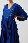 Shop_Label Earthen_Blue Cotton Mul Embroidered Yoke Dress_Online_at_Aza_Fashions