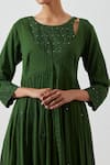 Shop_Label Earthen_Green Cotton Mul Gathered Kurta And Pant Set_Online_at_Aza_Fashions