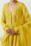 Shop_Label Earthen_Yellow Cotton Mul Embroidered Floral V Neck Amaltaas Anarkali And Sharara Set_Online_at_Aza_Fashions