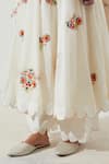 Label Earthen_White Cotton Mul Floral Round Gunja Angrakha And Palazzo Set _at_Aza_Fashions