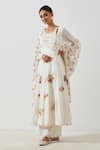 Buy_Label Earthen_White Cotton Mul Floral Round Gunja Angrakha And Palazzo Set _Online_at_Aza_Fashions