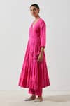 Label Earthen_Pink Cotton Mul Embroidered Angarkha Kurta And Pant Set_Online_at_Aza_Fashions
