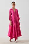 Buy_Label Earthen_Pink Cotton Mul Embroidered Angarkha Kurta And Pant Set_Online_at_Aza_Fashions