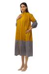 Buy_Khat_Yellow Cotton Mandarin Collar Color Block Poplin Dress _Online_at_Aza_Fashions