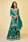 Shyam Narayan Prasad_Green Chanderi Silk Embroidery Gota Leaf Neck Kurta Set _at_Aza_Fashions