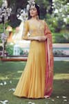 Mandira Wirk - Indian_Yellow Chanderi, Lycra Leaf Neck Anarkali Set _Online_at_Aza_Fashions