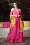 Mandira Wirk - Indian Pink Chanderi, Lycra Halter Cold Shoulder Layered Anarkali Set Online at Aza Fashions Mandira Wirk - Indian_Pink Chanderi, Lycra Halter Cold Shoulder Layered Anarkali Set _Online_at_Aza_Fashions