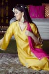 Mandira Wirk - Indian Yellow Chanderi V Neck Kurta Set Online at Aza Fashions Mandira Wirk - Indian_Yellow Chanderi V Neck Kurta Set _Online_at_Aza_Fashions