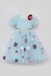 Fayon Kids_Blue Net, Cotton Embroidery 3d Floral Embellished Gown _Online_at_Aza_Fashions