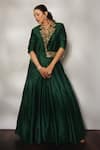 Buy_Esha Arora_Green Silk Chanderi Hand Embroidered Cutdana Sequin Blazer Lehenga Set _at_Aza_Fashions