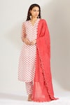 Buy_Label Earthen_White Cotton Mal, Organza Silk V Neck Polka Dot Print Kurta Set _at_Aza_Fashions
