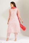 Buy_Label Earthen_White Cotton Mal, Organza Silk V Neck Polka Dot Print Kurta Set _Online_at_Aza_Fashions
