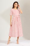 Buy_Label Earthen_White Cotton Mal Round Polka Dot Print Dress _Online_at_Aza_Fashions