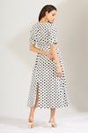 Shop_Label Earthen_White Cotton Mal U Neck Polka Dot Print Dress  _at_Aza_Fashions