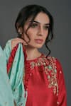 Buy_suruchi parakh_Red Tussar Silk Embroidered Floral Crew Neck Kurta Pant Set_at_Aza_Fashions