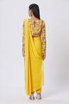 Shop_Chhavvi Aggarwal_Yellow Crepe And Georgette Floral, Dabka & Sequin Round Pre-draped Pant Saree Set _at_Aza_Fashions