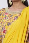 Chhavvi Aggarwal_Yellow Crepe And Georgette Floral, Dabka & Sequin Round Pre-draped Pant Saree Set _at_Aza_Fashions